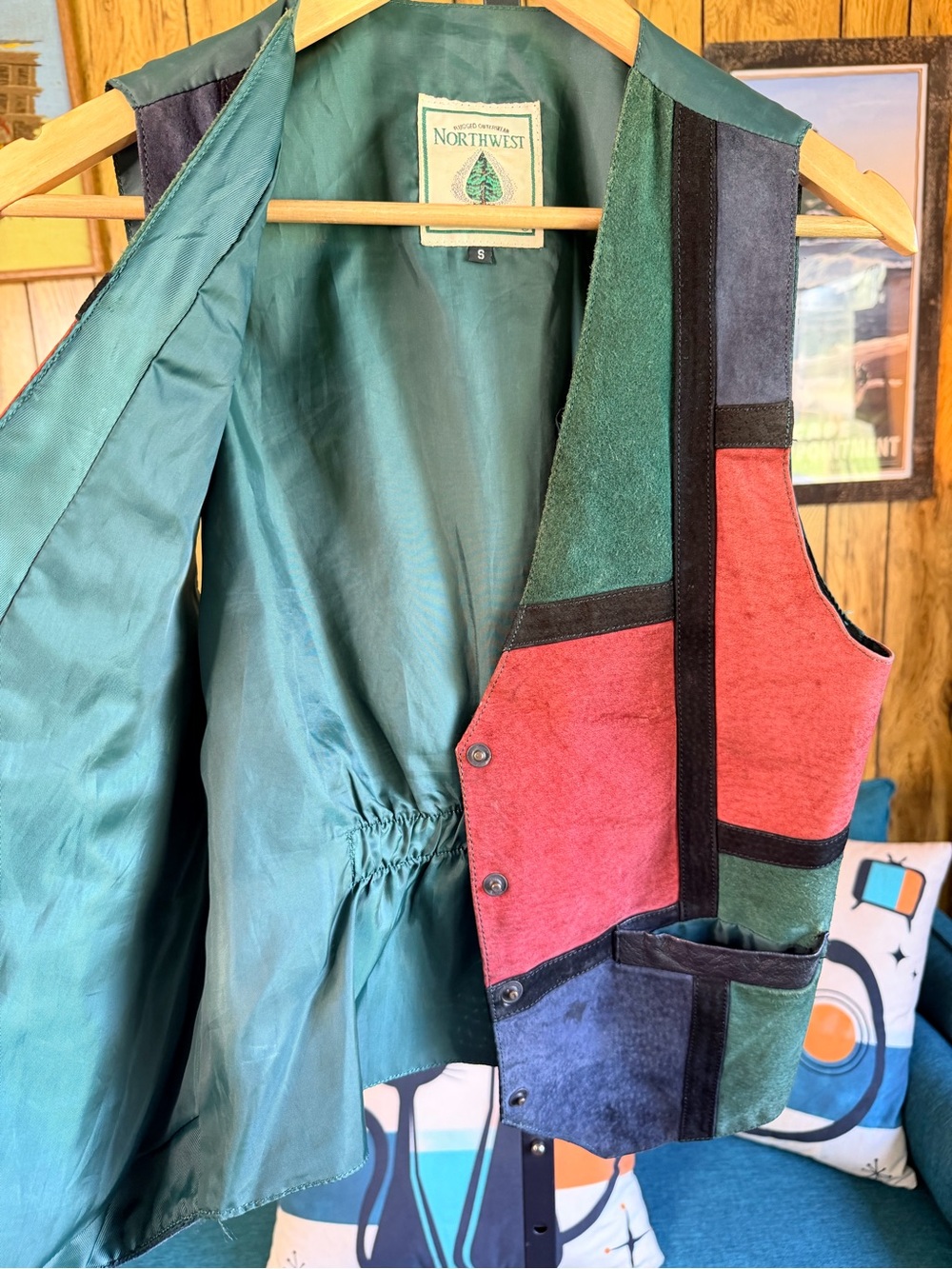 Vintage Northwest Territory Multicolor Suede Leather Patchwork Vest - Picture 4 of 10